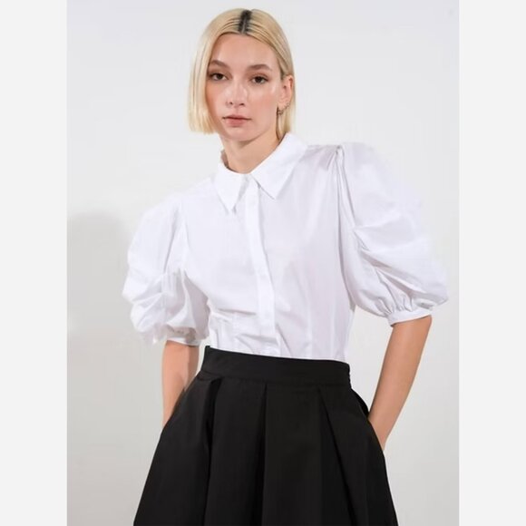 White Cotton Bishop Sleeve Blouse - Picture 2 of 9